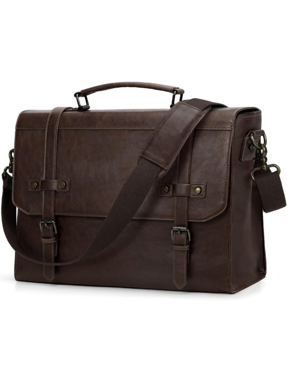 Vintage Leather Waterproof Messenger Bag for Men - 18" Laptop Briefcase Satchel
